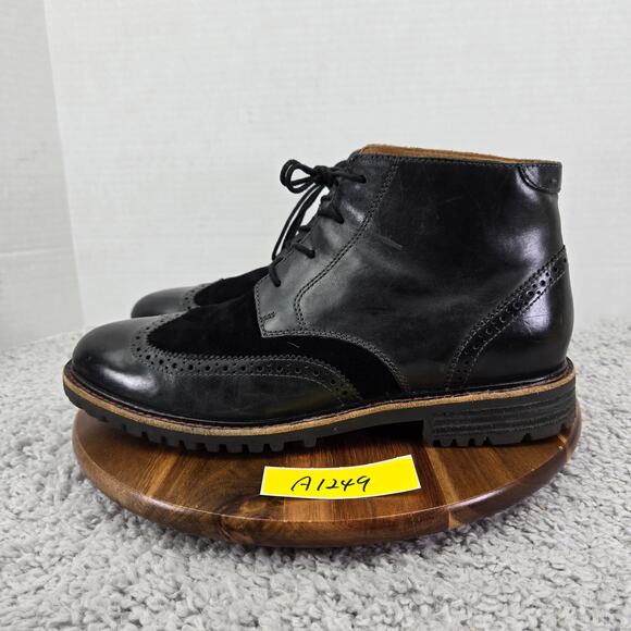 Sebago Pinehurst Black Leather Wingtip Brogue Casual Dress Boots Mens 11 M - Picture 1 of 15